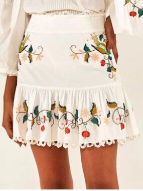 Farm Rio NEW Pitanga Embroidery Mini Skirt, Large